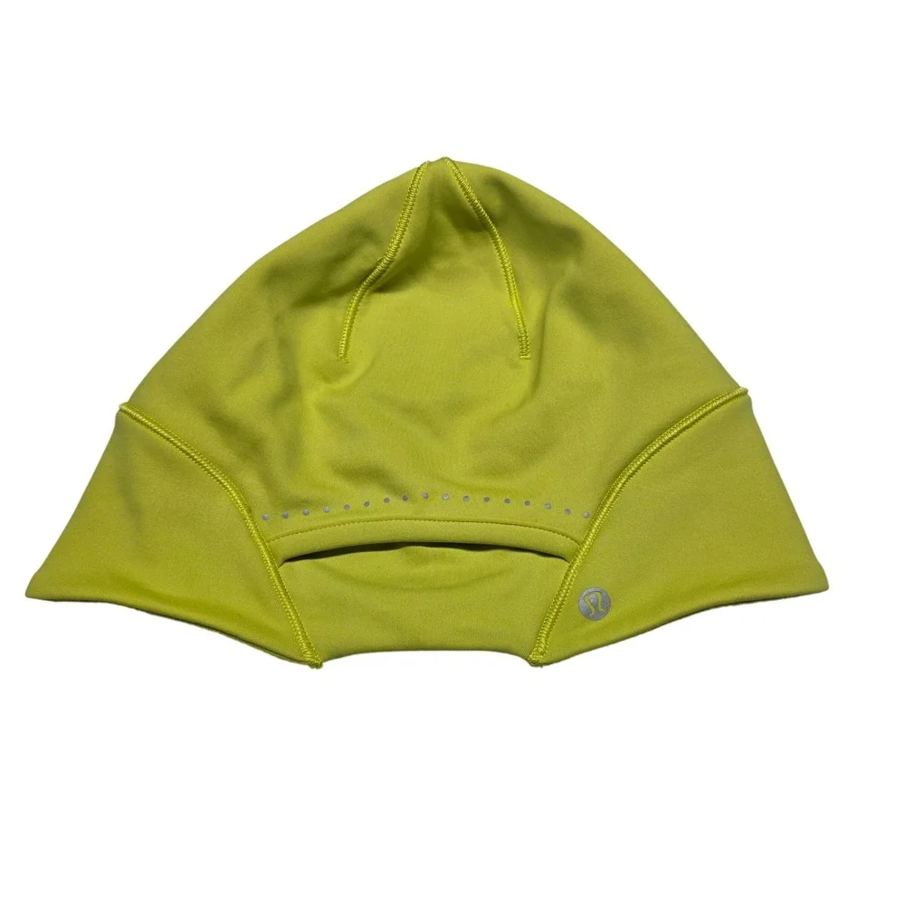Lululemon Run With Me Earwarmer Beanie Hat Neon Yellow Reflective One Size - Picture 2 of 6